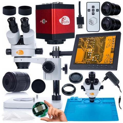 Set Microscopio Professionale Mercury Pro Con Telecamera, Display 8"" E Accessori - Testa Trinoculare, Zoom 7x-45x, Alta Qualità Ottica - Foto 1