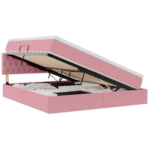 Letto con contenitore e LED con led Rosa 180 x 200 cm Velluto - Foto 1