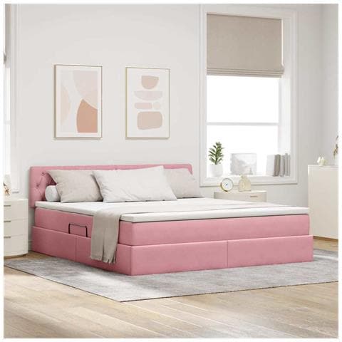 Letto con contenitore e LED con led Rosa 180 x 200 cm Velluto - Foto 2