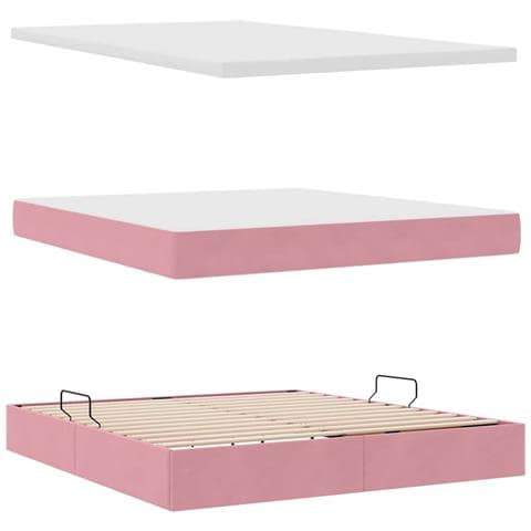 Letto con contenitore e LED con led Rosa 180 x 200 cm Velluto - Foto 9