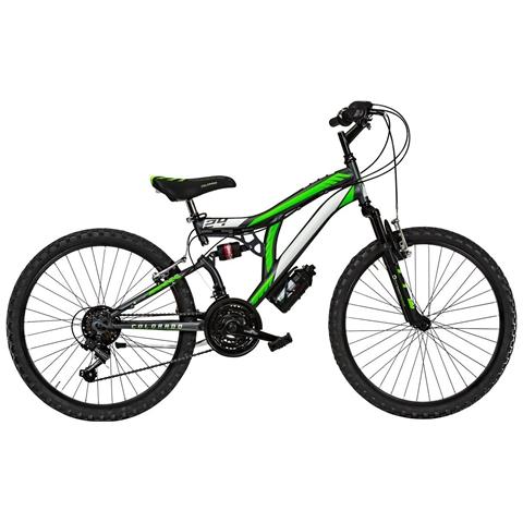 Bici Da Bambino Mtb Full Suspension Mountain Bike Cl24 Misura 24 Cambio 18v Colorado Doppia Ammortizzata - 38 Titanio Verde Fluo Opaco - Foto 1