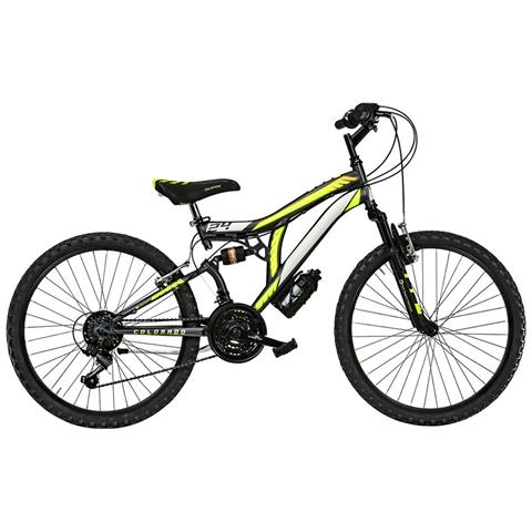 Bici Da Bambino Mtb Full Suspension Mountain Bike Cl24 Misura 24 Cambio 18v Colorado Doppia Ammortizzata - 38 Titanio Verde Fluo Opaco - Foto 2
