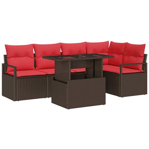 Set Divano da Giardino 6 pcs Marrone e Rosso polyrattan - Foto 1