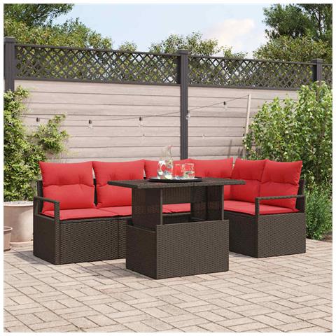 Set Divano da Giardino 6 pcs Marrone e Rosso polyrattan - Foto 2