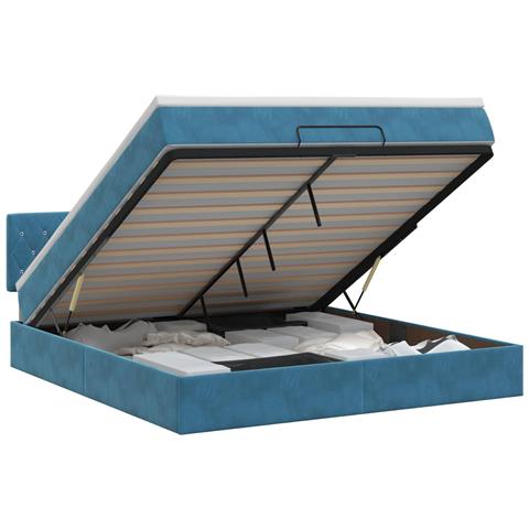 Letto ottomano con materasso Blu Scuro 140 x 190 cm Velluto - Foto 1