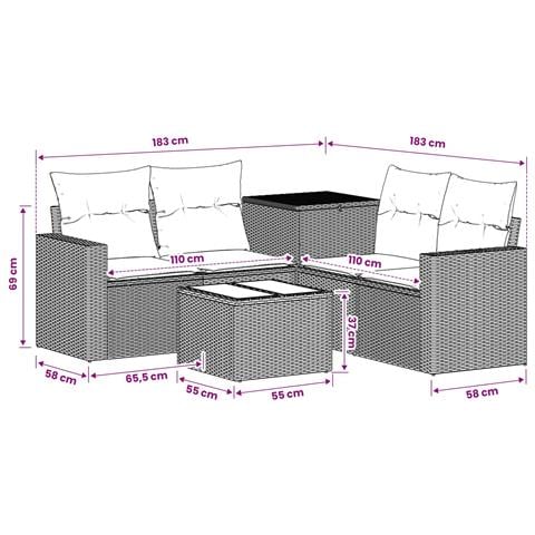 Set di divani 6 pz Nero e Blu Rattan sintetico e Acciaio - Foto 10