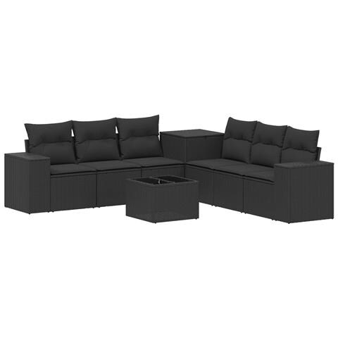 Set di divani 8 pz Nero Rattan sintetico e Acciaio - Foto 1