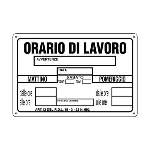 Cartello in plastica - orario di lavoro - 07703300PLB0300X0200 - Foto 1
