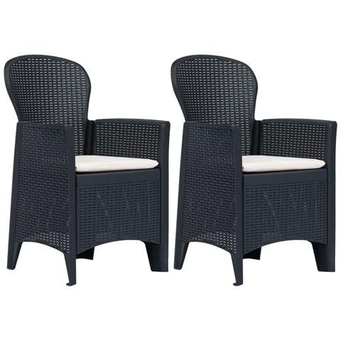 Sedie Da Giardino 2 Pz Cuscino Antracite Plastica Stile Rattan - Foto 1