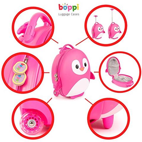 Boppi Tiny Trekker Trolley Per Bambini Bagaglio A Mano Trolley Con Maniglia Trolley Leggero Con Ruote Valigia A Mano 17 Litri - Cane Rosa - Foto 3