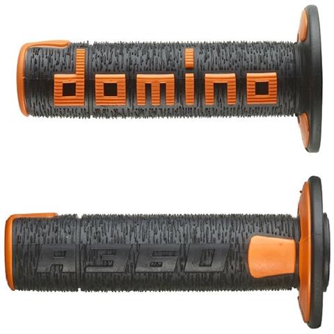 Coppia Manopole In Gomma Scritta Grande Modello A360 In Gomma Bicolore Nero / Arancio Per Moto Off Road Cross / Enduro Lunghezza: 120 Mm Codice Prodotto A36041c4045a7-0 - Foto 1