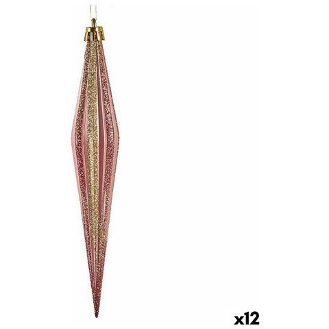 Set Di Addobbi Di Natale Affusolato Rosa Dorato Pvc 3 X 3 X 18,5 Cm (12 Unità) - Foto 1