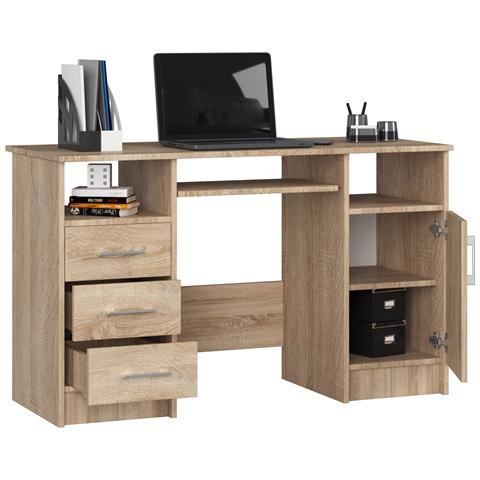 Scrivania ANA, 1 anta e 3 cassetti, 124x52x74 cm, Colore Sonoma Quercia - Foto 2