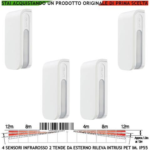 Infrarosso 4 Pir Quatro Sensori Di Movimento Doppia Tenda Da Esterno Portata 12+12 Mt Lineari Regolabile Via Filo Relè - Foto 1