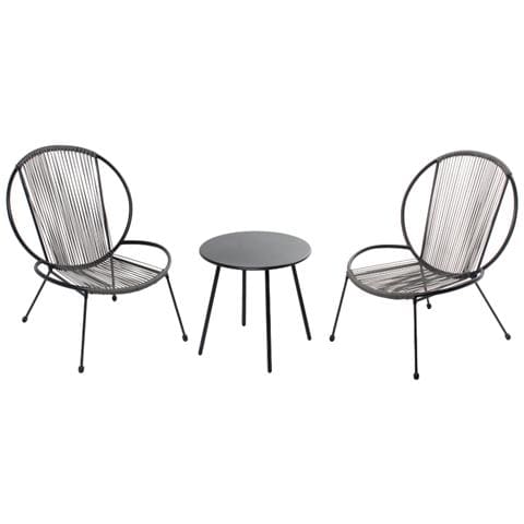 Rete Set Di 2 Poltrone + 1 Tavolino Grigio Scuro - Foto 1