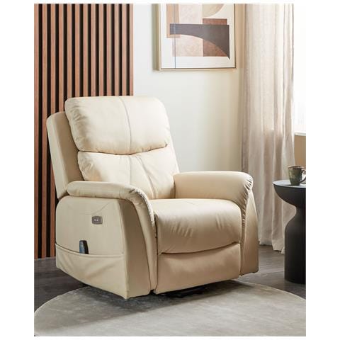 Poltrona Reclinabile Elettricamente Pelle Sintetica Bianco Crema Glorie - Foto 1