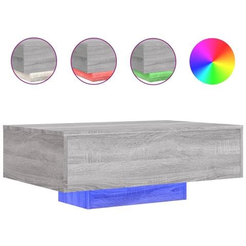 Tavolino Da Soggiorno Con Luci Led Grigio Sonoma 85x55x31 Cm - Foto 2