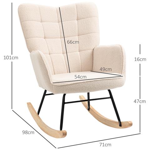 Poltrona A Dondolo Imbottita In Legno E Acciaio Per Soggiorno E Camera Da Letto, 71x98x101 Cm, Beige - Foto 2