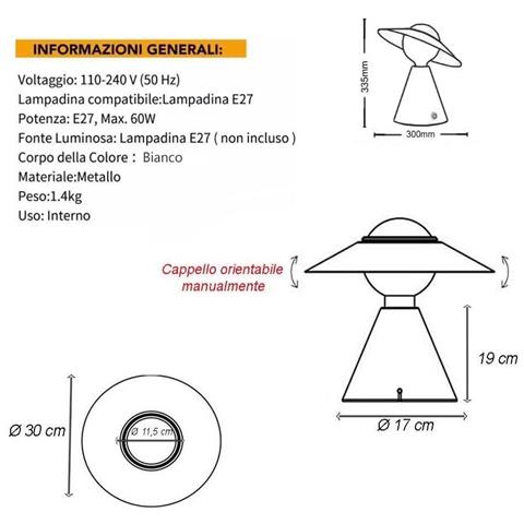 Lampada Da Tavolo Scrivania Comodino Lume Porta Lampadina E27 Lumetto Bianco - Foto 4