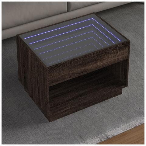 Tavolino Da Salotto Con Led Infinity Rovere Marrone 70x50x50 Cm - Foto 1