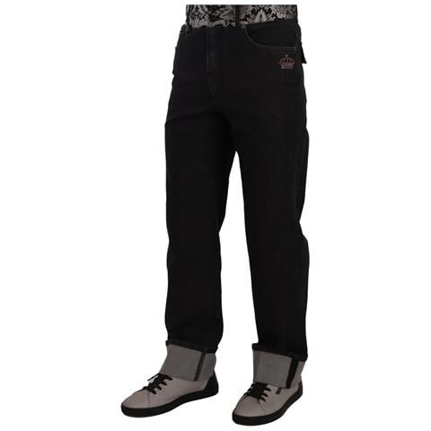 Jeans In Denim Dritto Con Corona Jacquard Blu - It46 - S - Foto 2