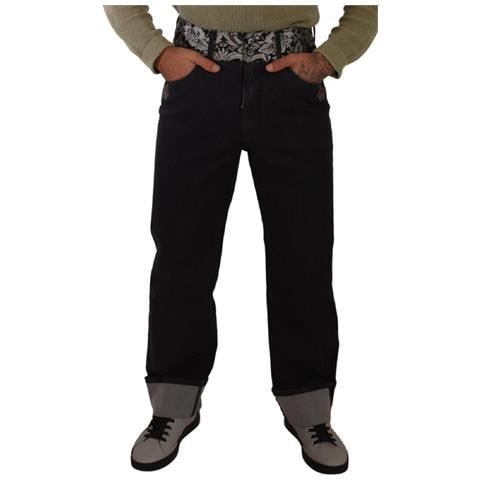 Jeans In Denim Dritto Con Corona Jacquard Blu - It46 - S - Foto 4