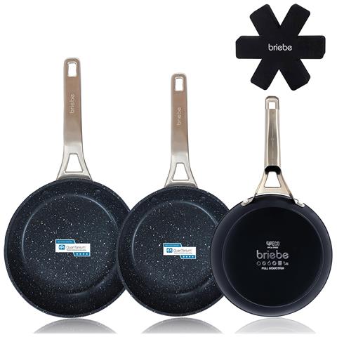 Black Titanium Set 3 Padelle Antiaderenti Induzione Titanio 20-24-28cm, Alluminio Forgiato Nero - Foto 1