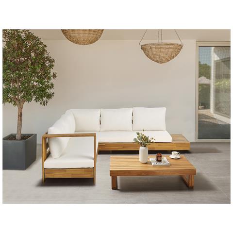 Divano Angolare Salotto Da Giardino Marettimo Legno Di Acacia Certificato Bianco Sporco - Foto 1