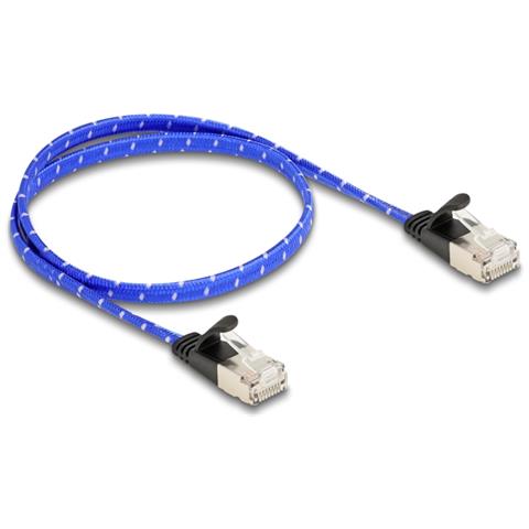 Cavo di rete piatto RJ45 con rivestimento intrecciato Cat. 6A U /FTP 0,5 m blu - Foto 1