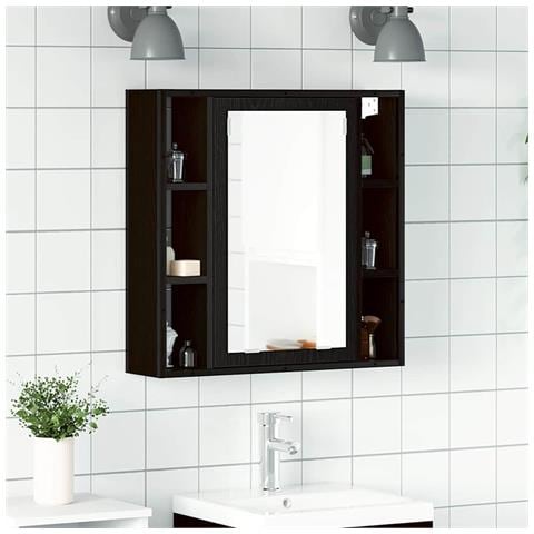 Mobile Bagno Specchio Rovere Nero 60x16x60 Legno Multistrato - Foto 1