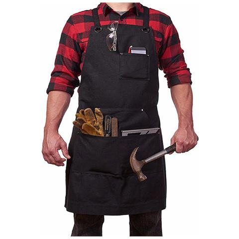 Grembiule Da Lavoro Resistente In Tela Con Tasche Black + Black - Foto 3