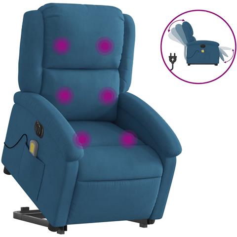 Poltrona Alzapersona Massaggi Reclinabile Elettrica Blu Velluto - Foto 2