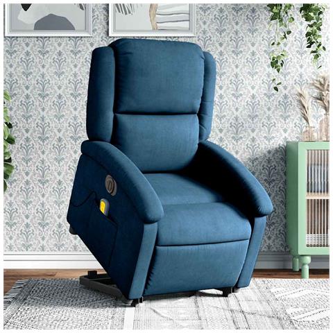 Poltrona Alzapersona Massaggi Reclinabile Elettrica Blu Velluto - Foto 1