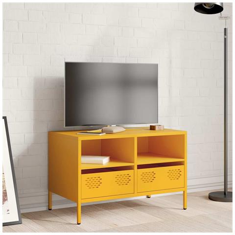 Mobile Tv Giallo Senape 68x39x43,5cm Acciaio Laminato A Freddo - Foto 3