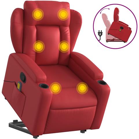 Poltrona Alzapersona Reclinabile Massaggio Rosso In Similpelle - Foto 2