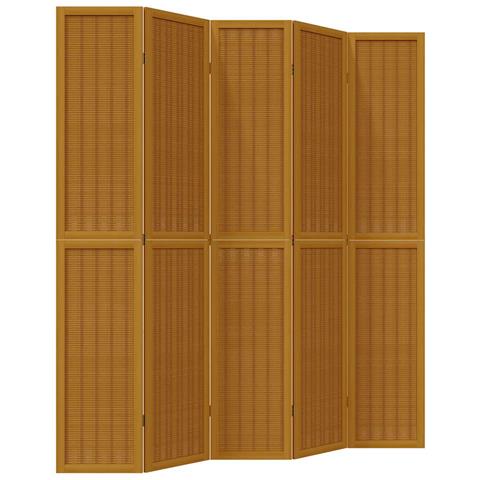 Divisorio Ambienti 5 Pannelli Marrone Legno Massello Paulownia - Foto 2