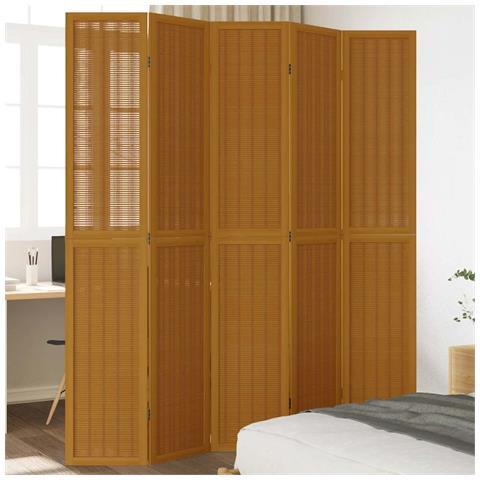 Divisorio Ambienti 5 Pannelli Marrone Legno Massello Paulownia - Foto 1