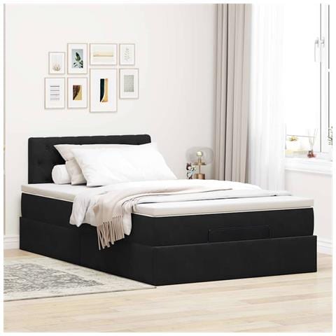 Pouf Letto Con Materasso Nero 120x190 Cm Velluto - Foto 3