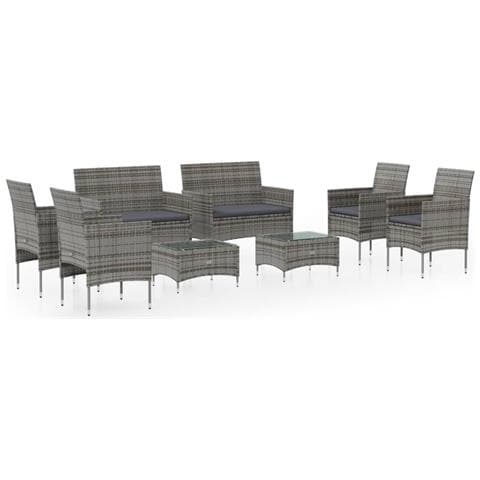 Set Divani Da Giardino 8 Pz Con Cuscini In Polyrattan Grigio - Foto 1
