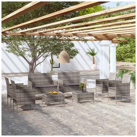 Set Divani Da Giardino 8 Pz Con Cuscini In Polyrattan Grigio - Foto 8