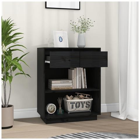 Mobile Consolle Nero 60x34x75 Cm In Legno Massello Di Pino - Foto 2