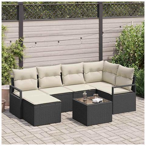 Set divani giardino  6 pezzi con cuscini in polyrattan marrone, Divano giardino  2 posti con cuscini in polyrattan nero - Foto 2