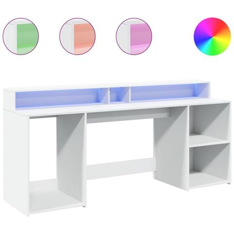 Scrivania con Luci LED Bianca 200x55x91 cm in Truciolato - Foto 1