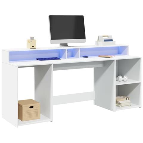 Scrivania con Luci LED Bianca 200x55x91 cm in Truciolato - Foto 2