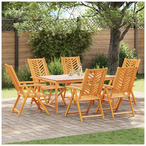 Set da Pranzo per Giardino da 7 Pezzi in Legno Massello di Acacia - Foto 2
