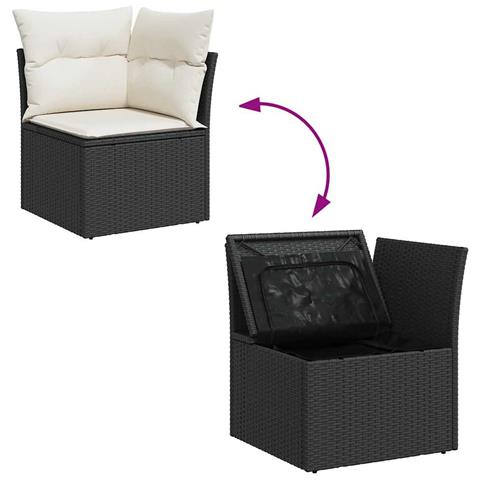 Set Divani da Giardino 9 pz con Cuscini Nero Polyrattan Acacia - Foto 9