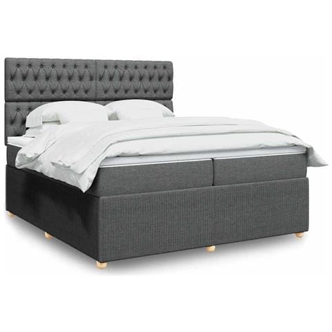 Giroletto a Molle con Materasso Grigio Scuro 200x200 cm Tessuto - Foto 2