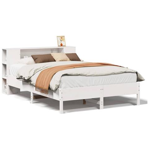 Letto Libreria senza Materasso Bianco 150x200 cm Legno di Pino - Foto 1
