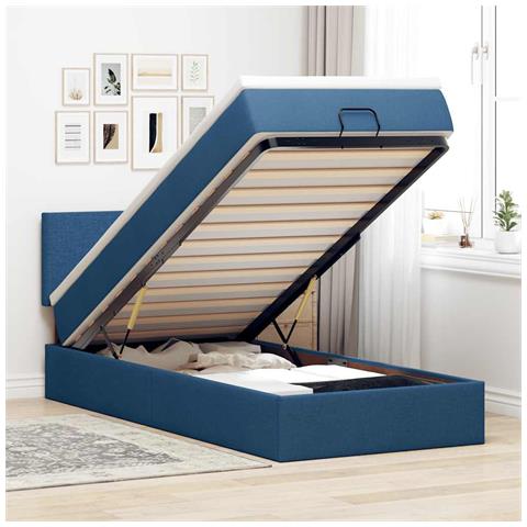 Pouf Letto con Materasso e LED Blu 100x200 cm in Tessuto - Foto 2