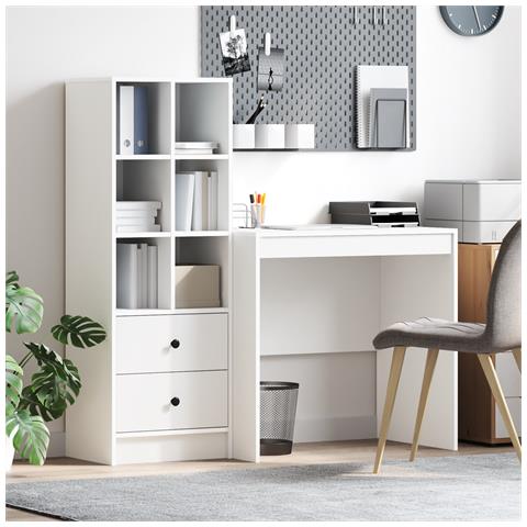 Scrivania con spazio di archiviazione in legno ingegnerizzato bianco - Foto 2